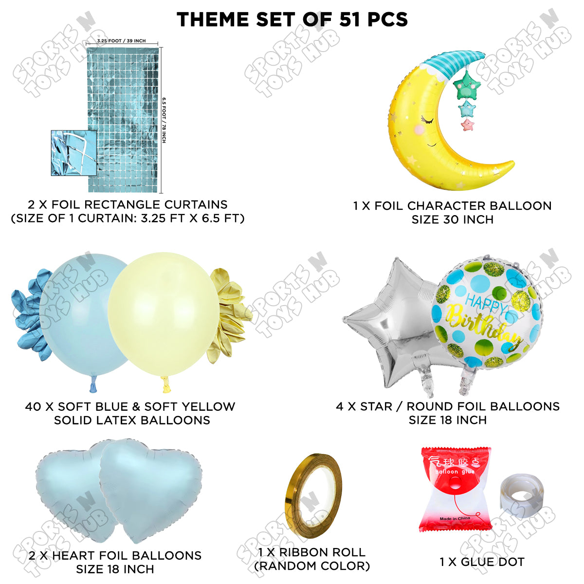 Crescent Moon with Star Foil Balloon Party Decoration Set