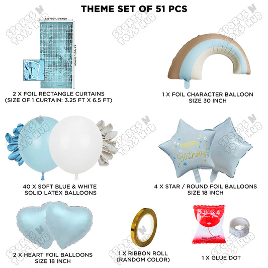 Pastel Blue Matte Color Rainbow Cloud Foil Balloon Theme Decoration Set