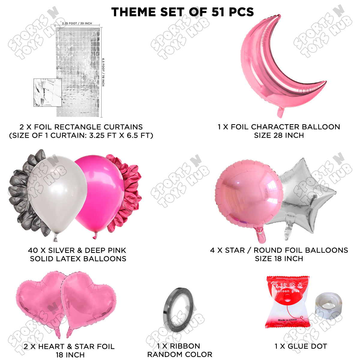 Crescent Moon Pink Color Foil Balloon Party Decoration Set Theme