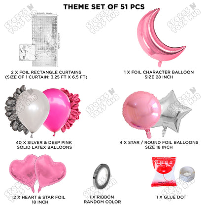 Crescent Moon Pink Color Foil Balloon Party Decoration Set Theme