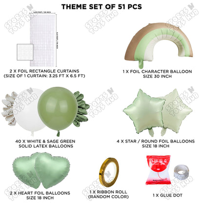 Pastel Green Matte Color Rainbow Cloud Foil Balloon Theme Decoration Set