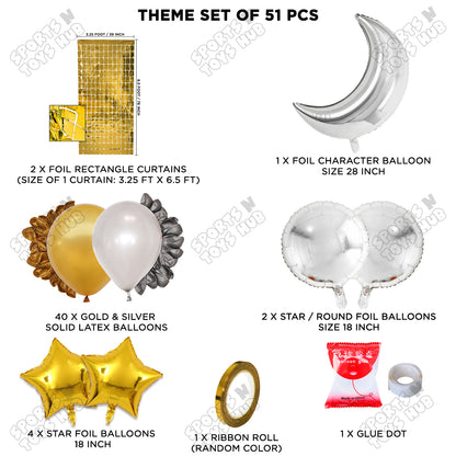 Crescent Moon Silver Color Foil Balloon Party Decoration Set Theme