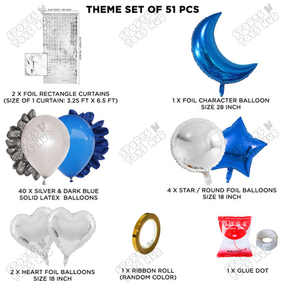 Crescent Moon Sapphire Blue Color Foil Balloon Party Decoration Set