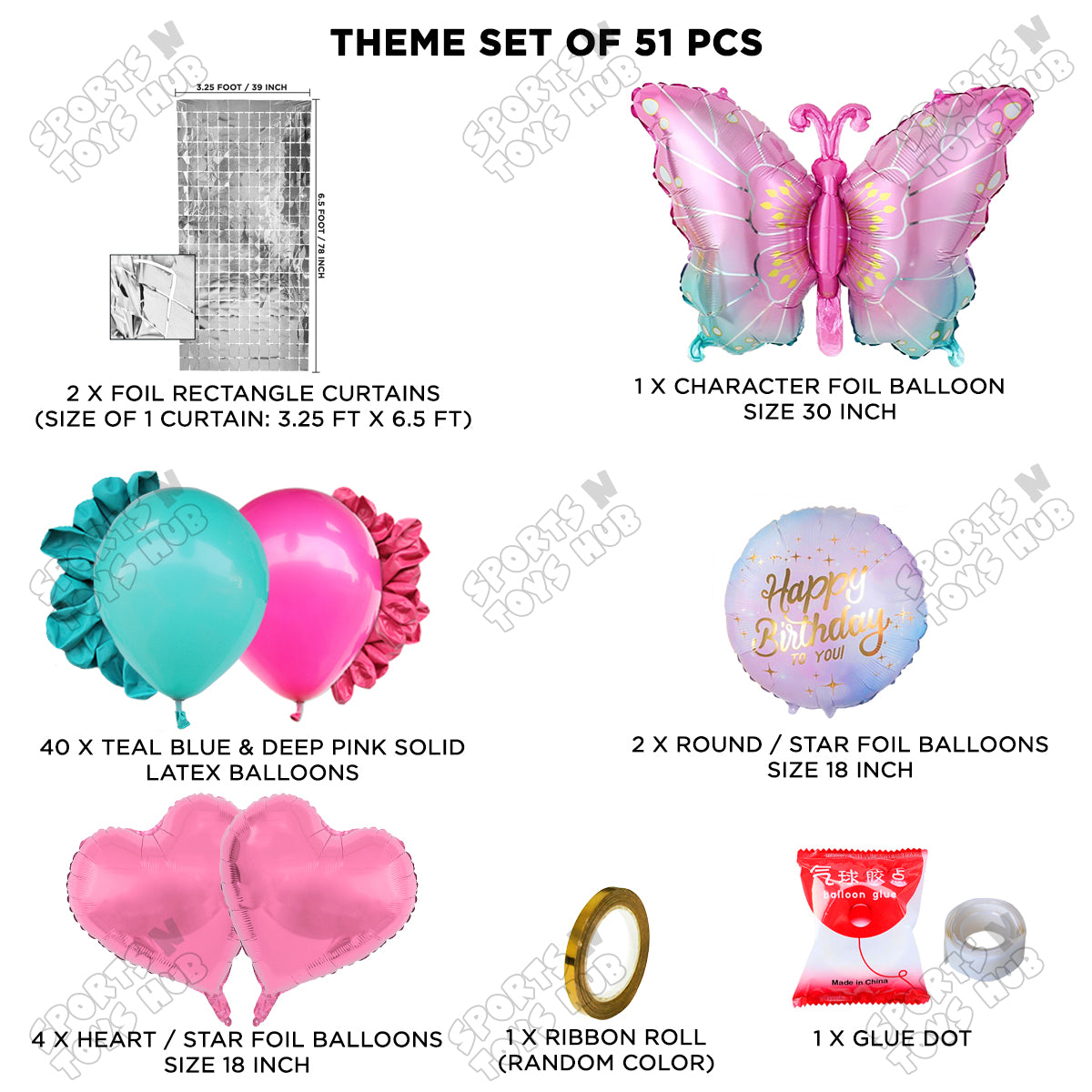 Gradient Pink & Blue Color Butterfly Foil Balloon Set Theme