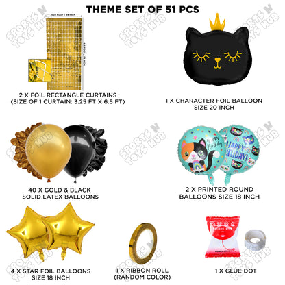 Cartoon Crown Black Kitten Cat Foil Balloon Set Theme