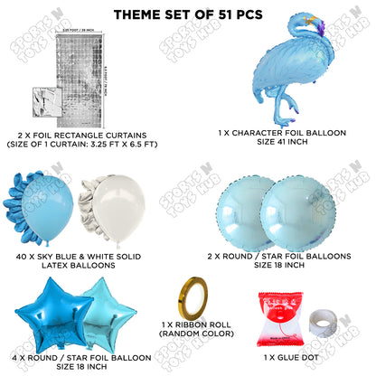 Flamingo Cartoon Character Bird Blue Color Foil Balloon Set Theme