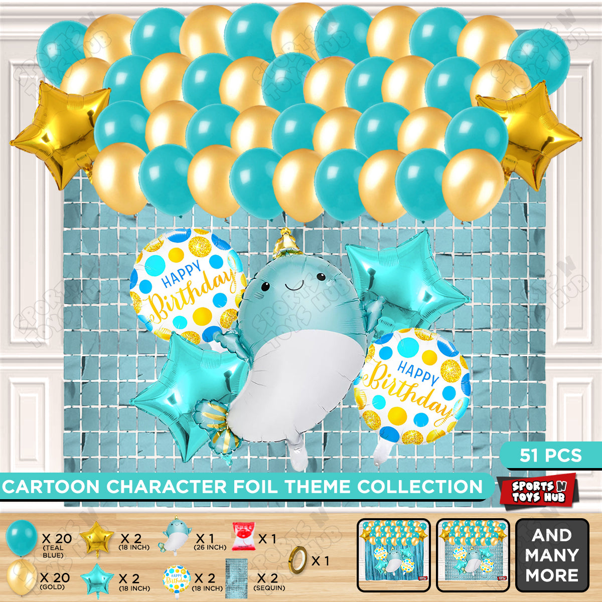 Cute Whale Foil Balloon Theme Decoration Set