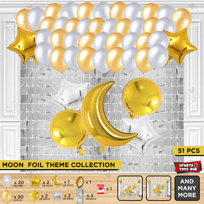 Crescent Moon Gold Color Foil Balloon Party Decoration Set