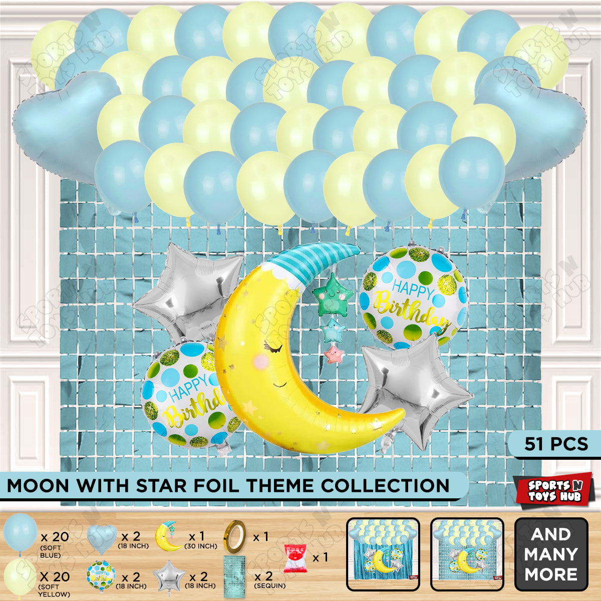 Crescent Moon with Star Foil Balloon Party Decoration Set