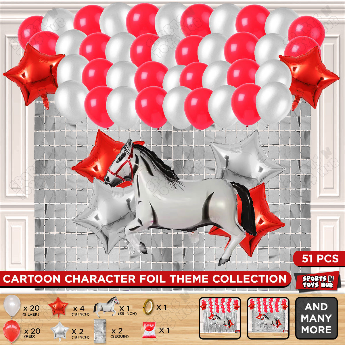 Cartoon White Horse Theme Foil Balloon Set – Kids Birthday Party Decoration Kit, Cute Horse Foil Balloons for Baby Shower, Animal Theme Party, Farm Celebration, Photo Booth Backdrop & Event Decorations