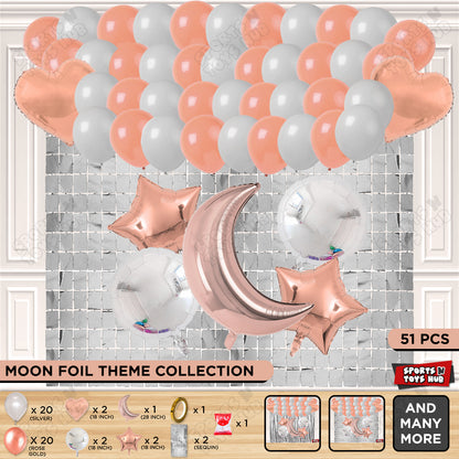 Crescent Moon RoseGold Color Foil Balloon Party Decoration Set Theme