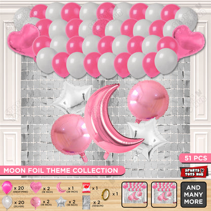 Crescent Moon Pink Color Foil Balloon Party Decoration Set Theme
