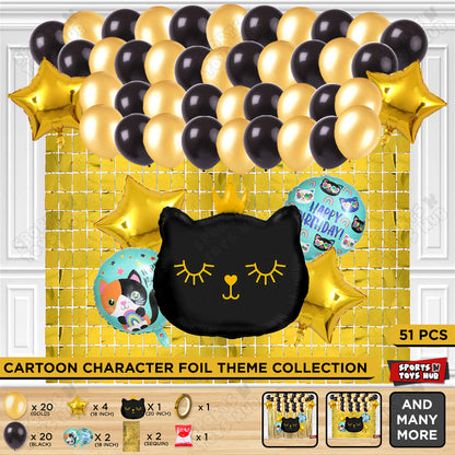 Cartoon Crown Black Kitten Cat Foil Balloon Set Theme