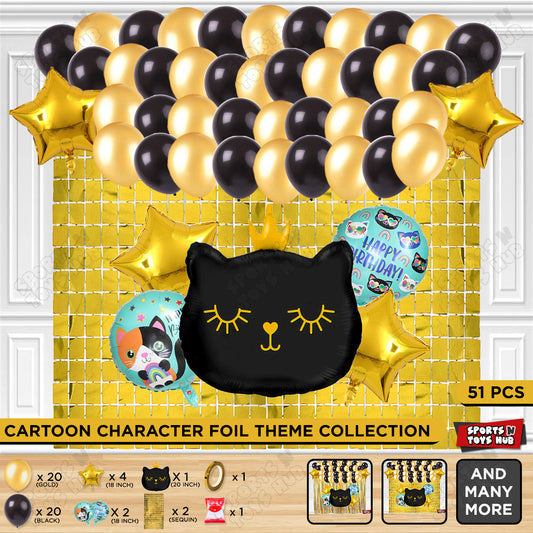 Cartoon Crown Black Kitten Cat Foil Balloon Set Theme