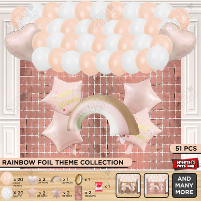 Pastel Pink Matte Color Rainbow Cloud Foil Balloon Theme Decoration Set