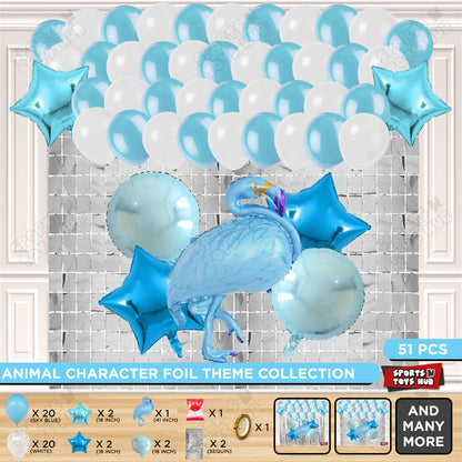 Flamingo Cartoon Character Bird Blue Color Foil Balloon Set Theme