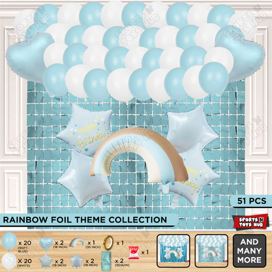 Pastel Blue Matte Color Rainbow Cloud Foil Balloon Theme Decoration Set