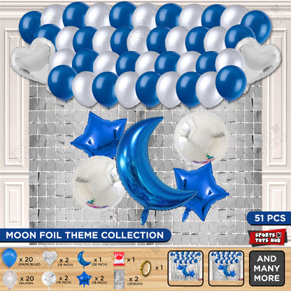 Crescent Moon Sapphire Blue Color Foil Balloon Party Decoration Set