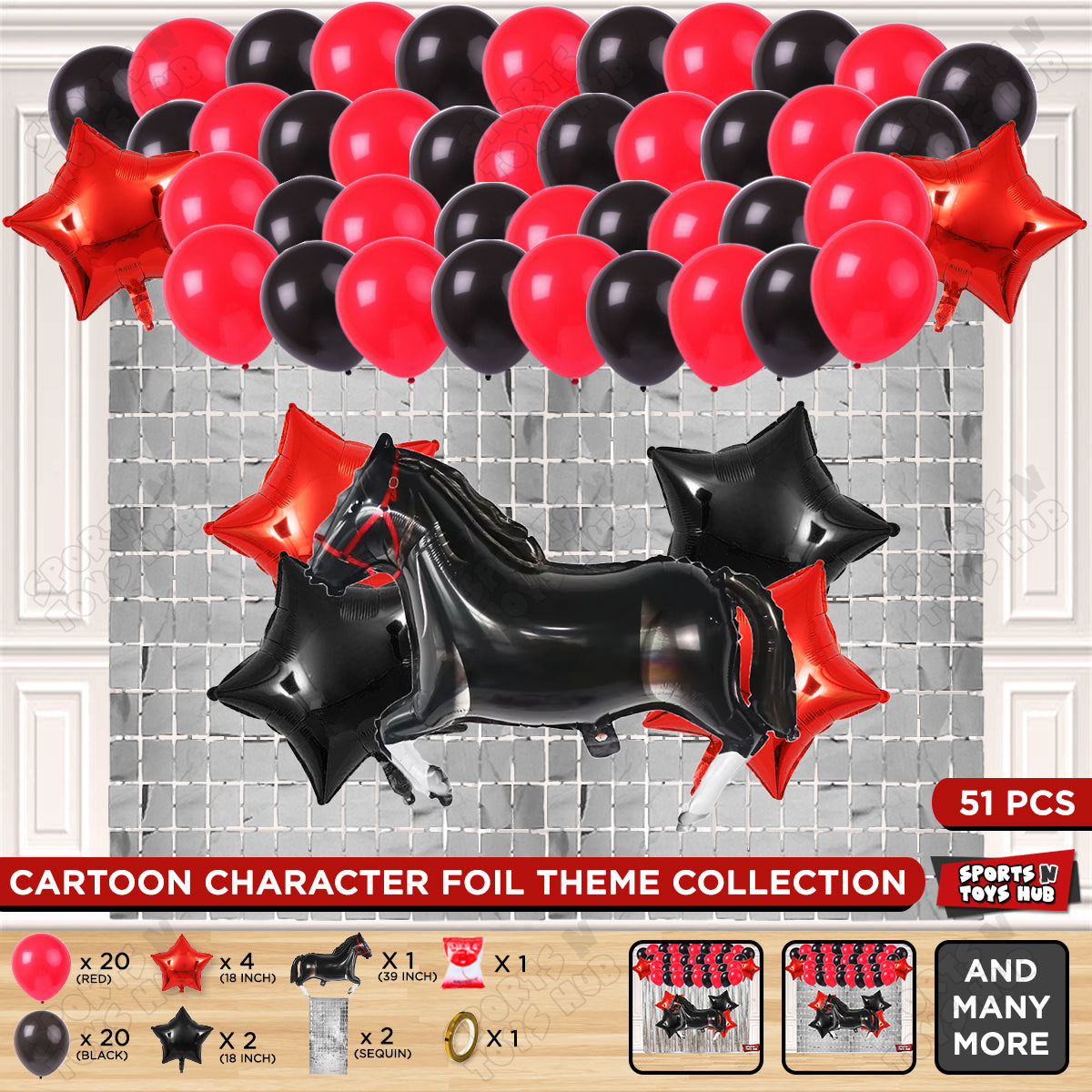 Cartoon Black Horse Theme Foil Balloon Set – Kids Birthday Party Decoration Kit, Cute Horse Foil Balloons for Baby Shower, Farm Animal Theme Party, Photo Booth Backdrop & Event Decorations
