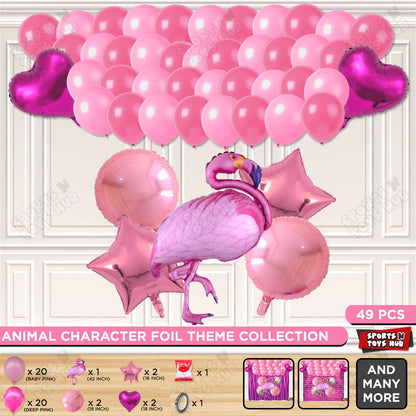 Flamingo Cartoon Character Bird Pink Color Foil Balloon Set Theme