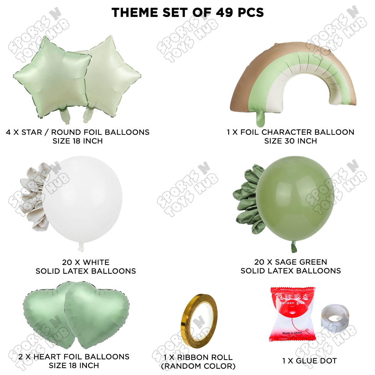 Pastel Green Matte Color Rainbow Cloud Foil Balloon Theme Decoration Set