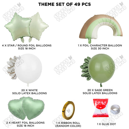 Pastel Green Matte Color Rainbow Cloud Foil Balloon Theme Decoration Set
