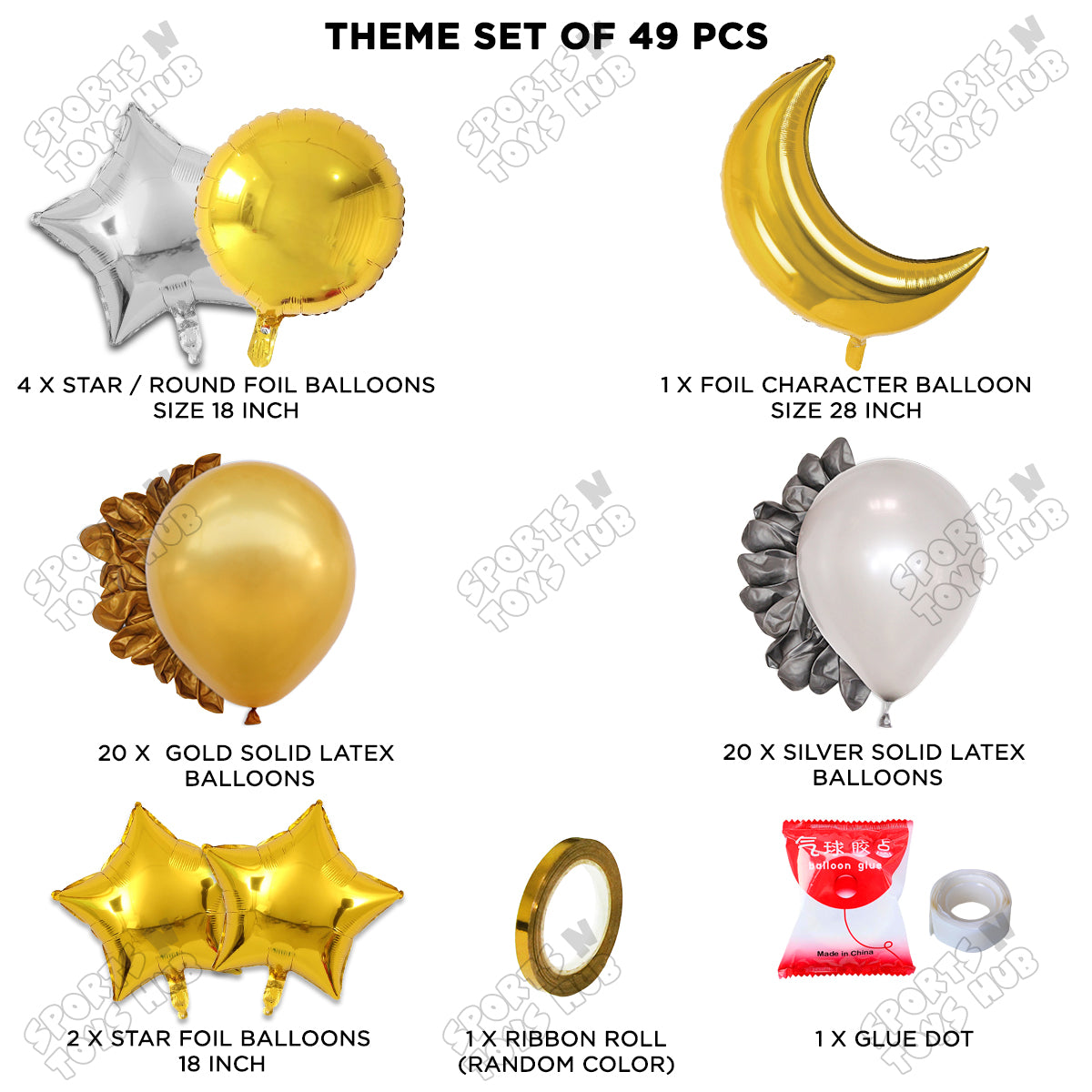 Crescent Moon Gold Color Foil Balloon Party Decoration Set