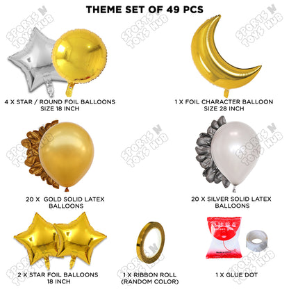 Crescent Moon Gold Color Foil Balloon Party Decoration Set