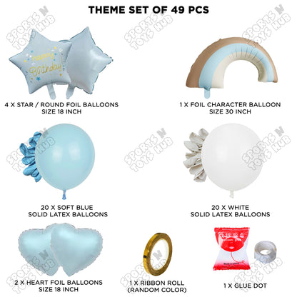 Pastel Blue Matte Color Rainbow Cloud Foil Balloon Theme Decoration Set
