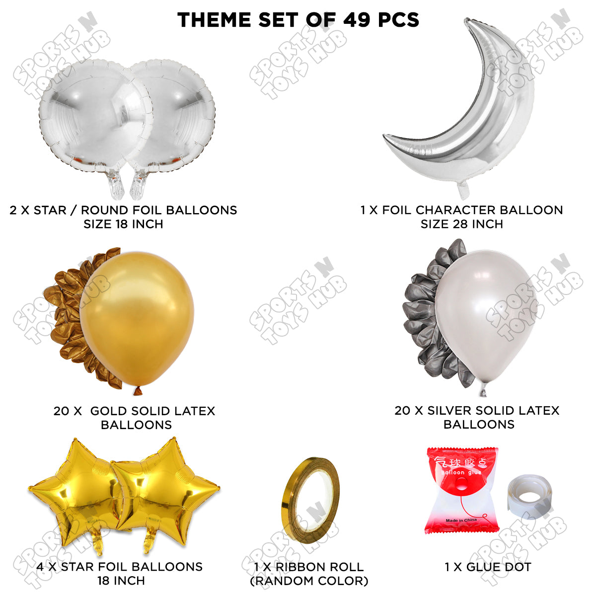 Crescent Moon Silver Color Foil Balloon Party Decoration Set Theme