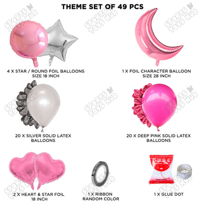 Crescent Moon Pink Color Foil Balloon Party Decoration Set Theme