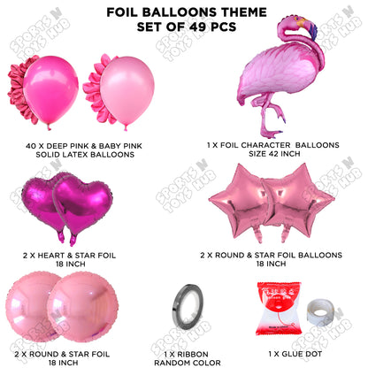 Flamingo Cartoon Character Bird Pink Color Foil Balloon Set Theme