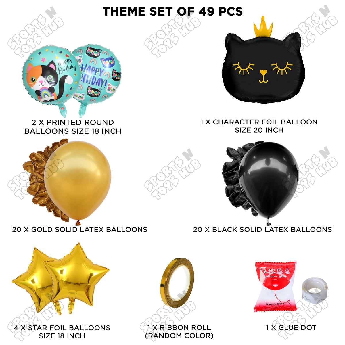 Cartoon Crown Black Kitten Cat Foil Balloon Set Theme