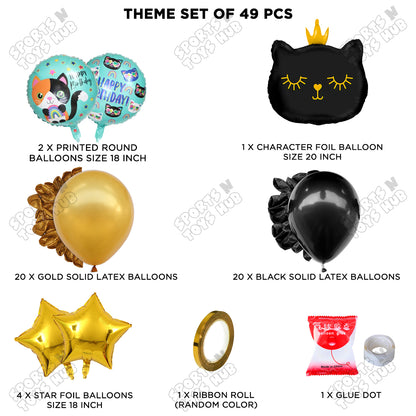 Cartoon Crown Black Kitten Cat Foil Balloon Set Theme