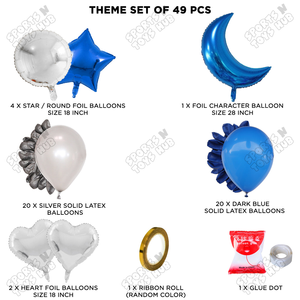 Crescent Moon Sapphire Blue Color Foil Balloon Party Decoration Set