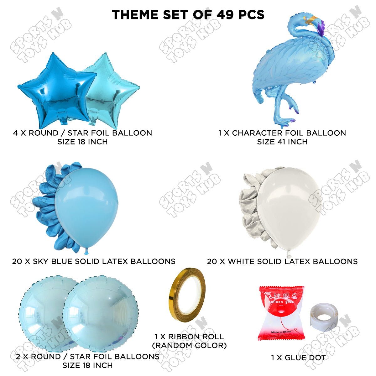 Flamingo Cartoon Character Bird Blue Color Foil Balloon Set Theme