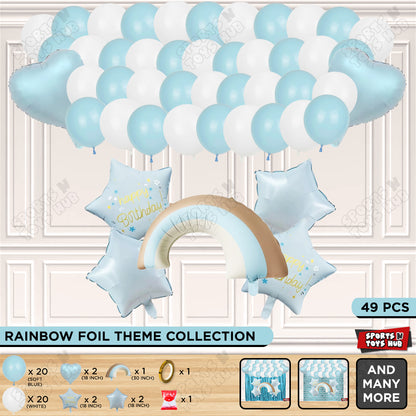 Pastel Blue Matte Color Rainbow Cloud Foil Balloon Theme Decoration Set