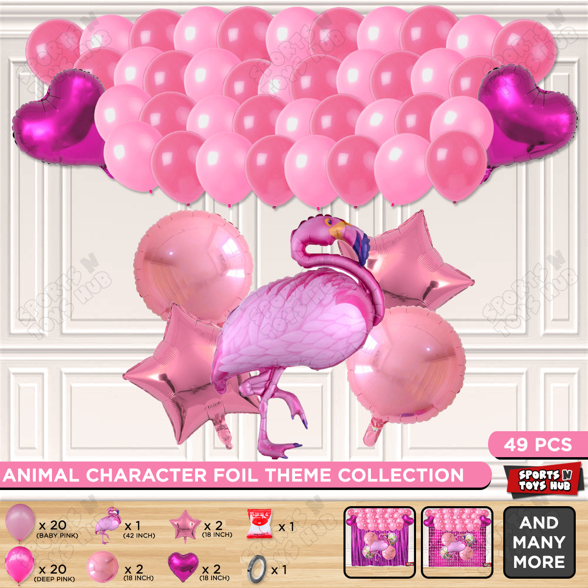 Flamingo Cartoon Character Bird Pink Color Foil Balloon Set Theme
