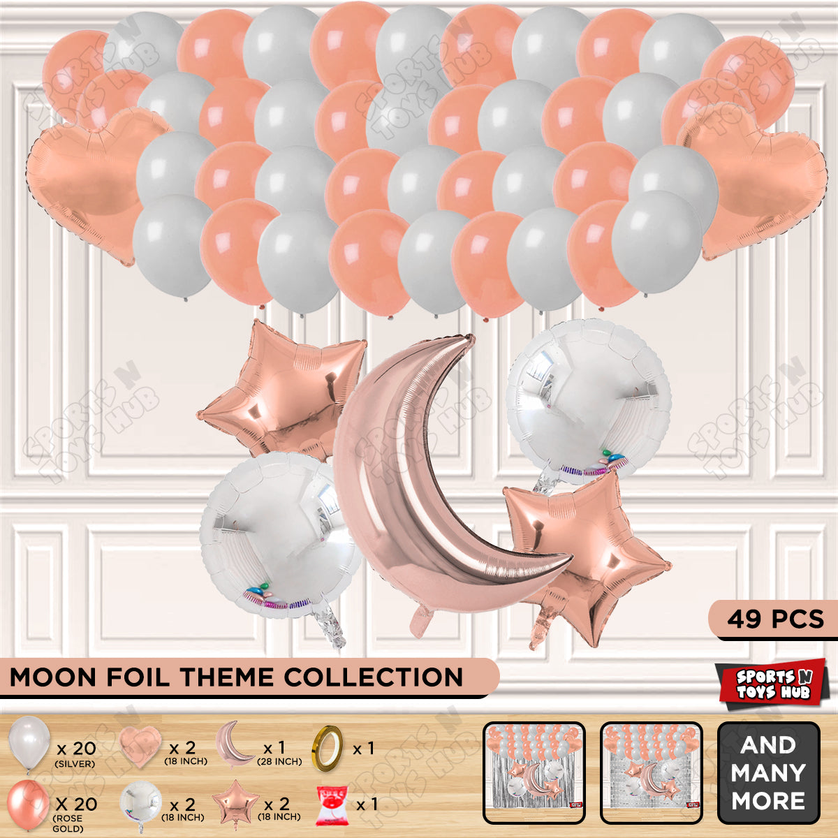 Crescent Moon RoseGold Color Foil Balloon Party Decoration Set Theme