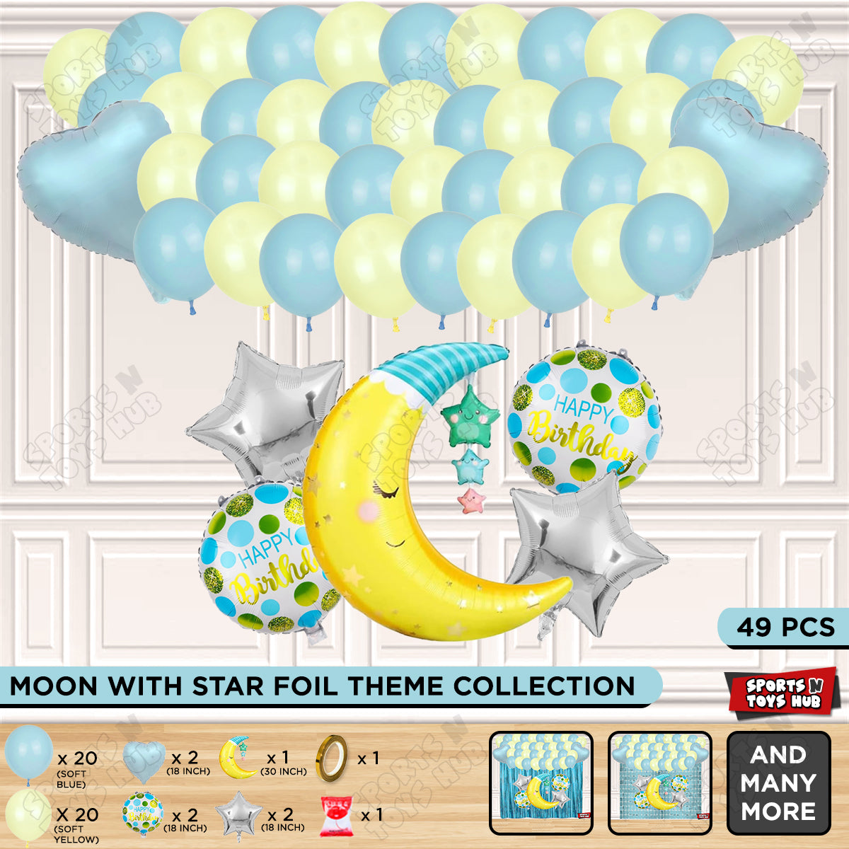 Crescent Moon with Star Foil Balloon Party Decoration Set