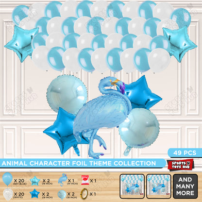 Flamingo Cartoon Character Bird Blue Color Foil Balloon Set Theme
