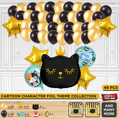 Cartoon Crown Black Kitten Cat Foil Balloon Set Theme