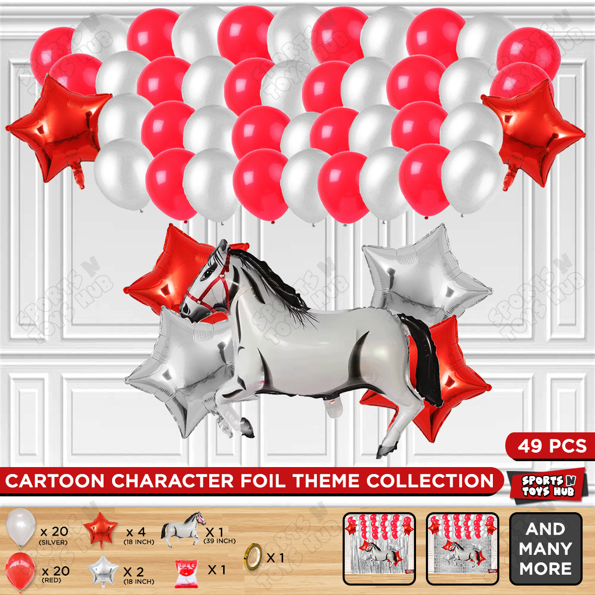 Cartoon White Horse Theme Foil Balloon Set – Kids Birthday Party Decoration Kit, Cute Horse Foil Balloons for Baby Shower, Animal Theme Party, Farm Celebration, Photo Booth Backdrop & Event Decorations