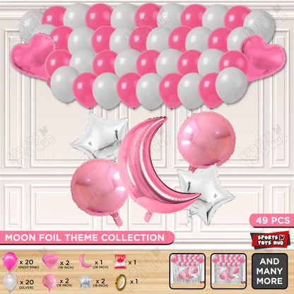 Crescent Moon Pink Color Foil Balloon Party Decoration Set Theme