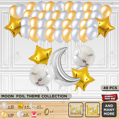 Crescent Moon Silver Color Foil Balloon Party Decoration Set Theme