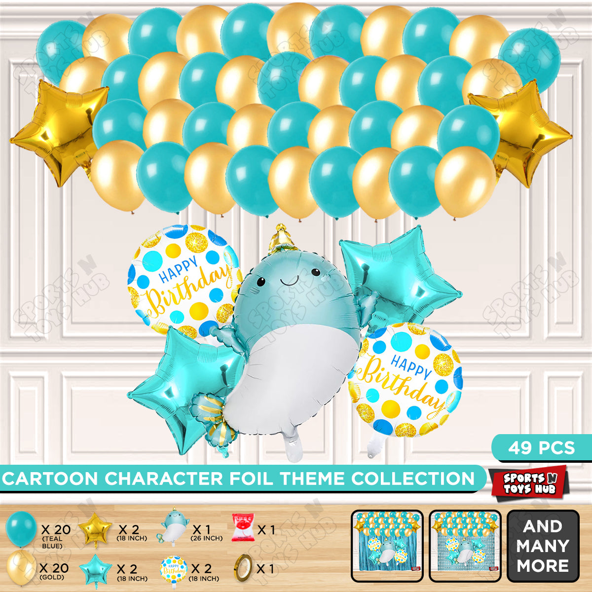Cute Whale Foil Balloon Theme Decoration Set