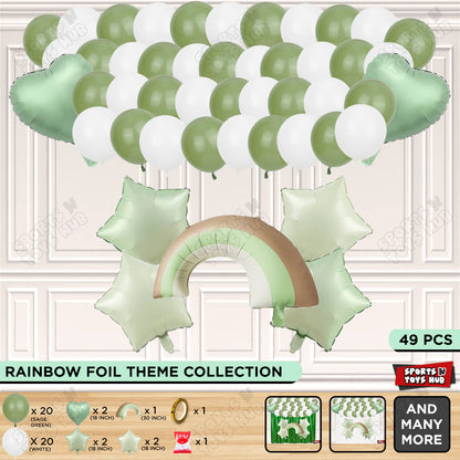 Pastel Green Matte Color Rainbow Cloud Foil Balloon Theme Decoration Set