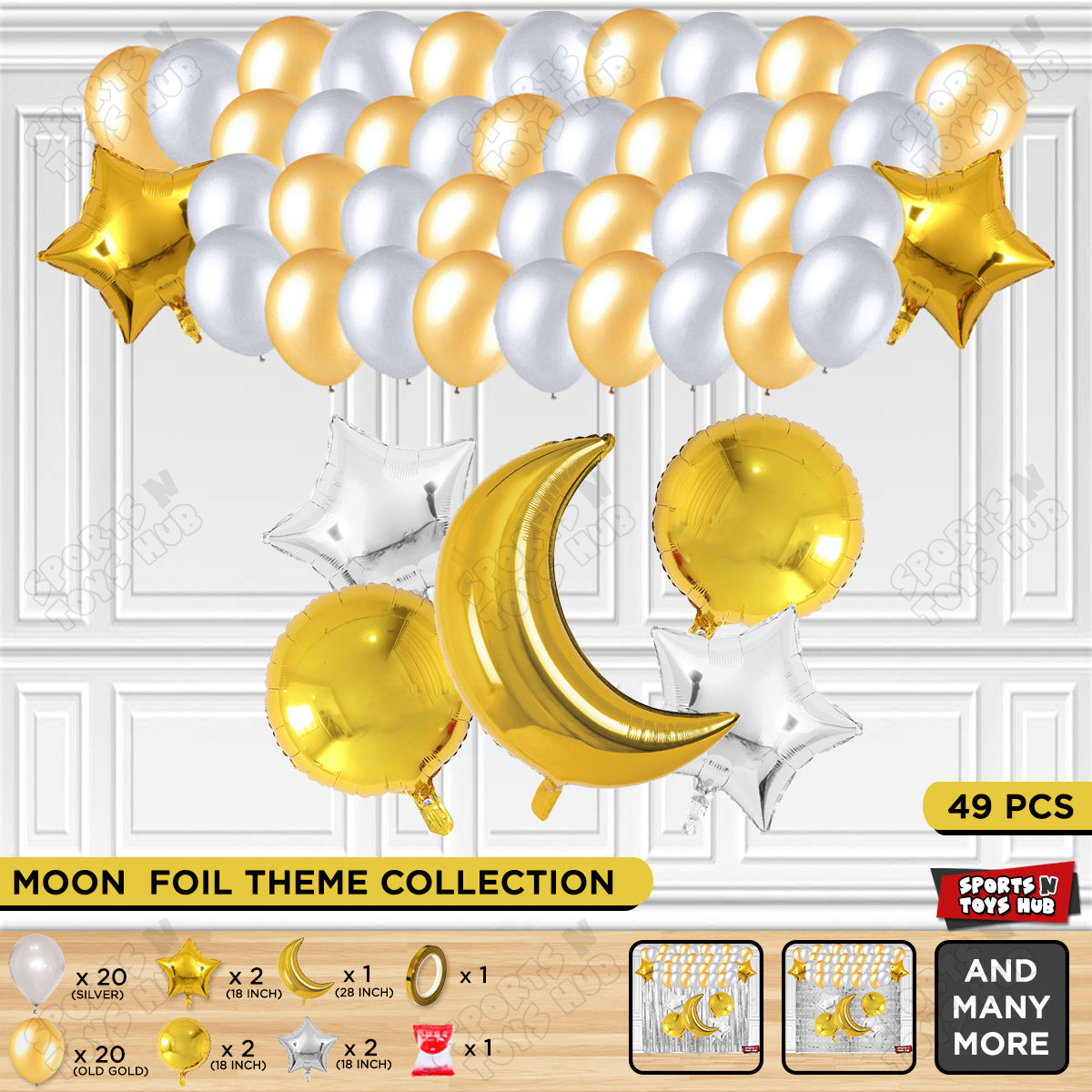 Crescent Moon Gold Color Foil Balloon Party Decoration Set