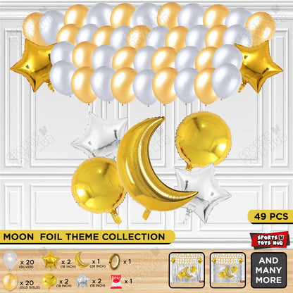 Crescent Moon Gold Color Foil Balloon Party Decoration Set