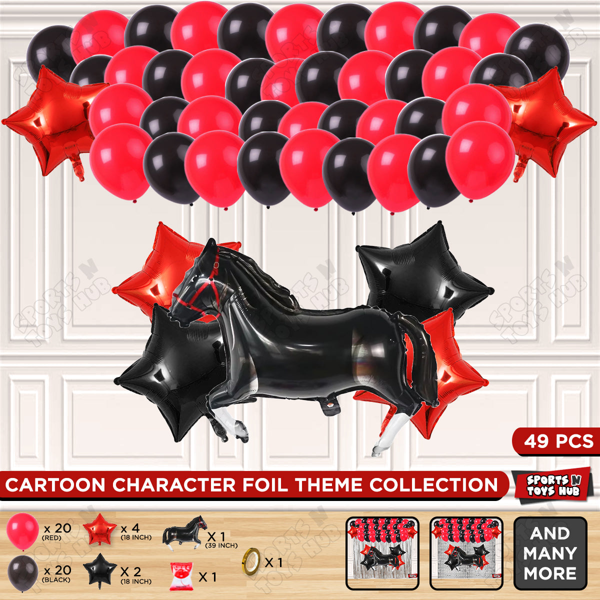 Cartoon Black Horse Theme Foil Balloon Set – Kids Birthday Party Decoration Kit, Cute Horse Foil Balloons for Baby Shower, Farm Animal Theme Party, Photo Booth Backdrop & Event Decorations